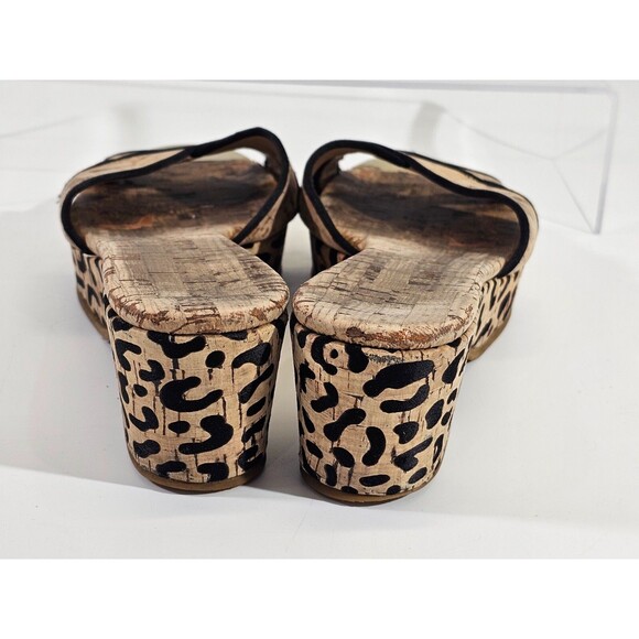 DMS Women's 36 Jimmy Choo Cork Wedge Leopard Peep Toe High Heels Pumps Slides - Picture 10 of 12